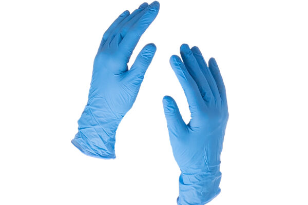 Blue nitrile or latex gloves isolated on white